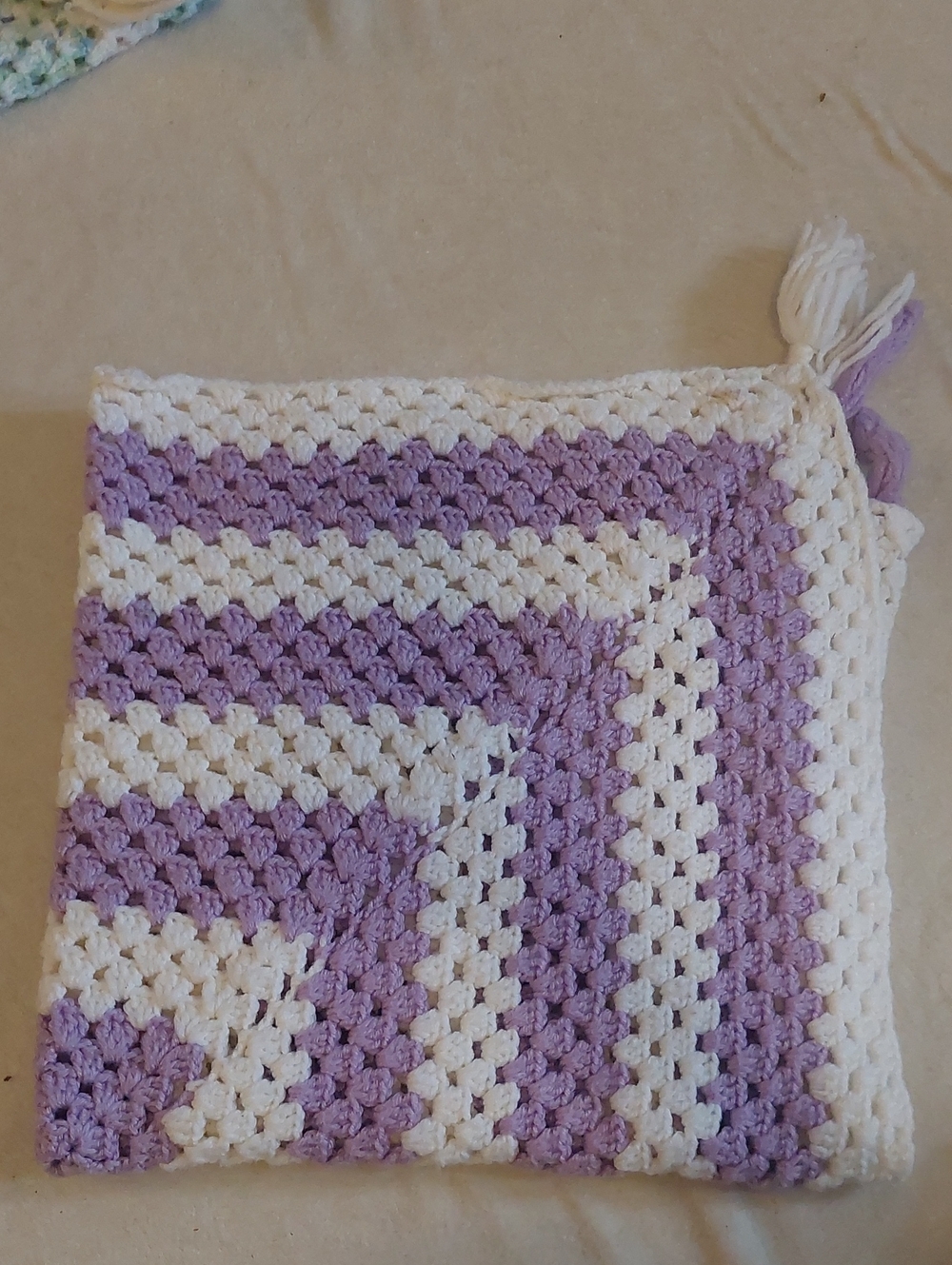 Handmade Lavender & White Crochet Blanket
